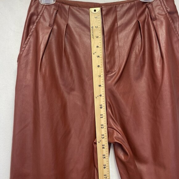 WHO WHAT WEAR Faux Leather High-Rise Straight Leg Trouser Pants Women Sz 6 Brown - Picture 7 of 14